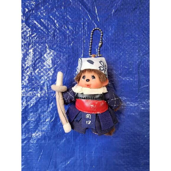 Monchhichi Japan Samurai Boy Key Chain Monchichi Sekiguchi Kiki 10cm Mascot Rare - Picture 1 of 3